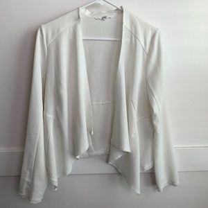 Jack By BB Dakota White Asymmetrical Distressed Hem Open Cardigan